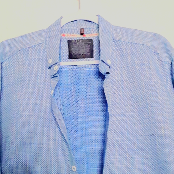 Taj Green Mens Zenith Blue/White Woven Textured Fabric Button Front Shirt Size 2 - Picture 2 of 9